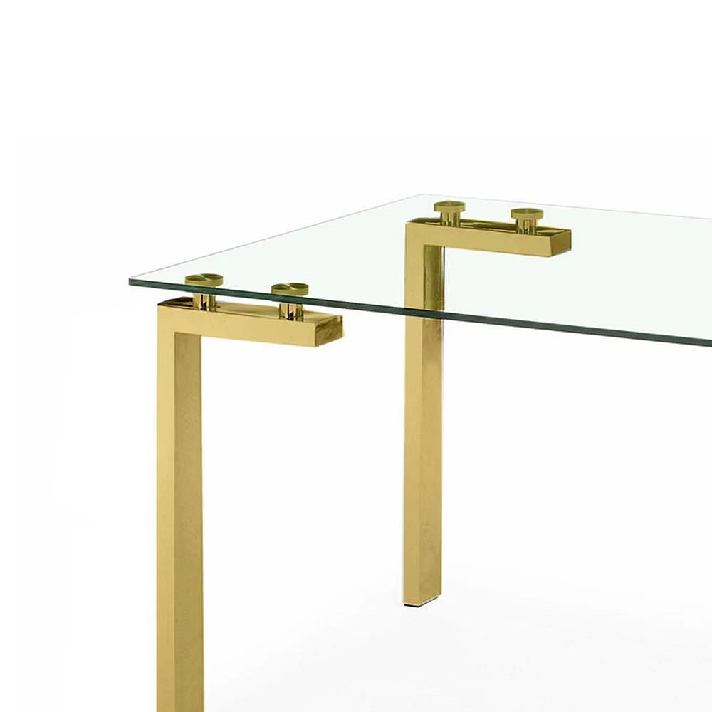 Emma Dining Table in Gold, Rectangular Dining Table, Glass Dining Table, Stainless Steel Dining Table, Clear Glass Dining Table, Modern Rectangle Dining Table, Kitchen Dining Table with Tempered Glass 60"