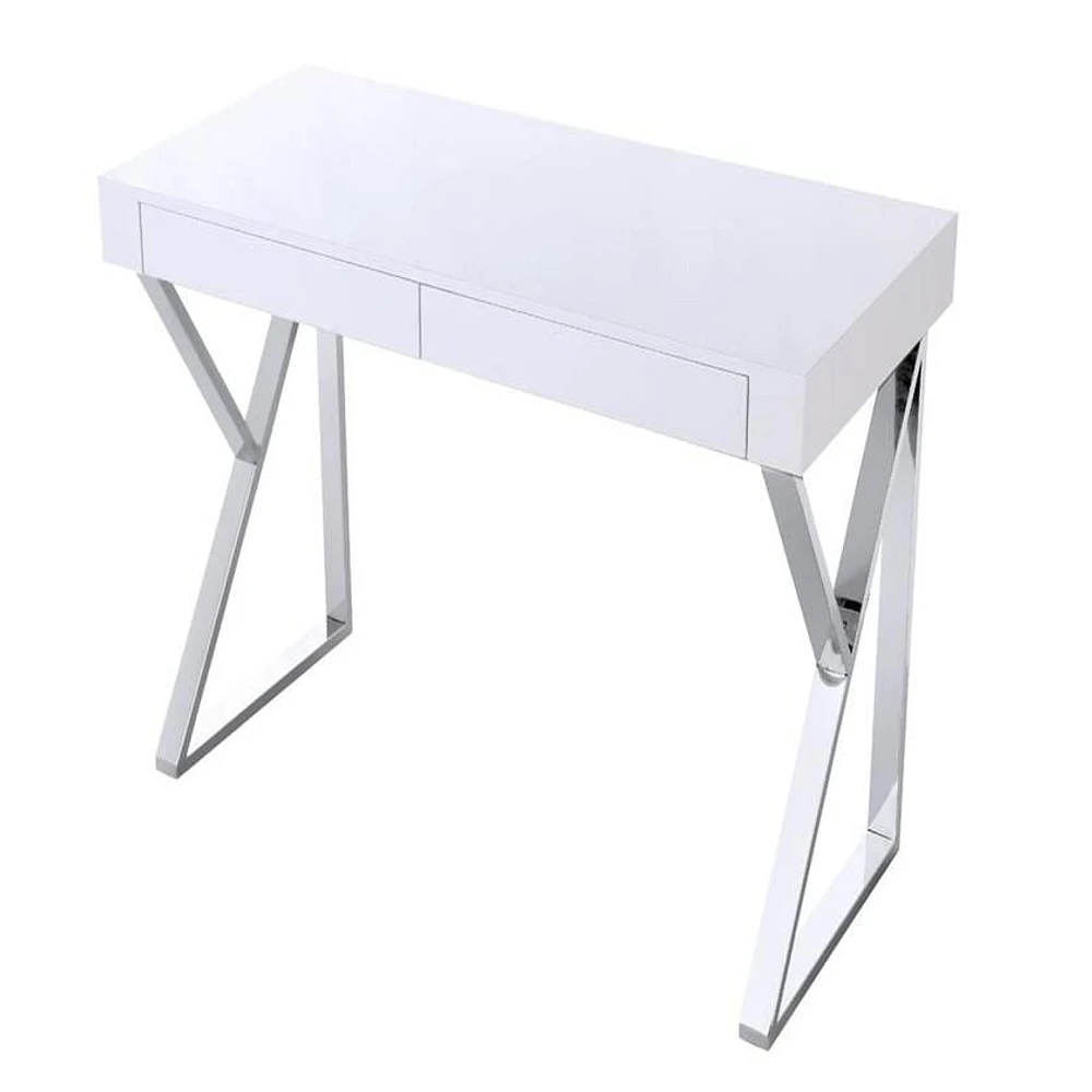 Beren Desk in White, White Desk, MDF Desk, Wood Veneer Desk, Stainless Steel Legs, Rectangule Desk, Triangule Stainless Steel Legs, Office Desk