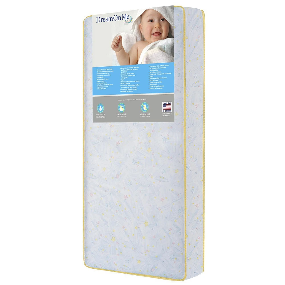 Dream On Me Stars Light Crib and Toddler 202 Coil Mattress