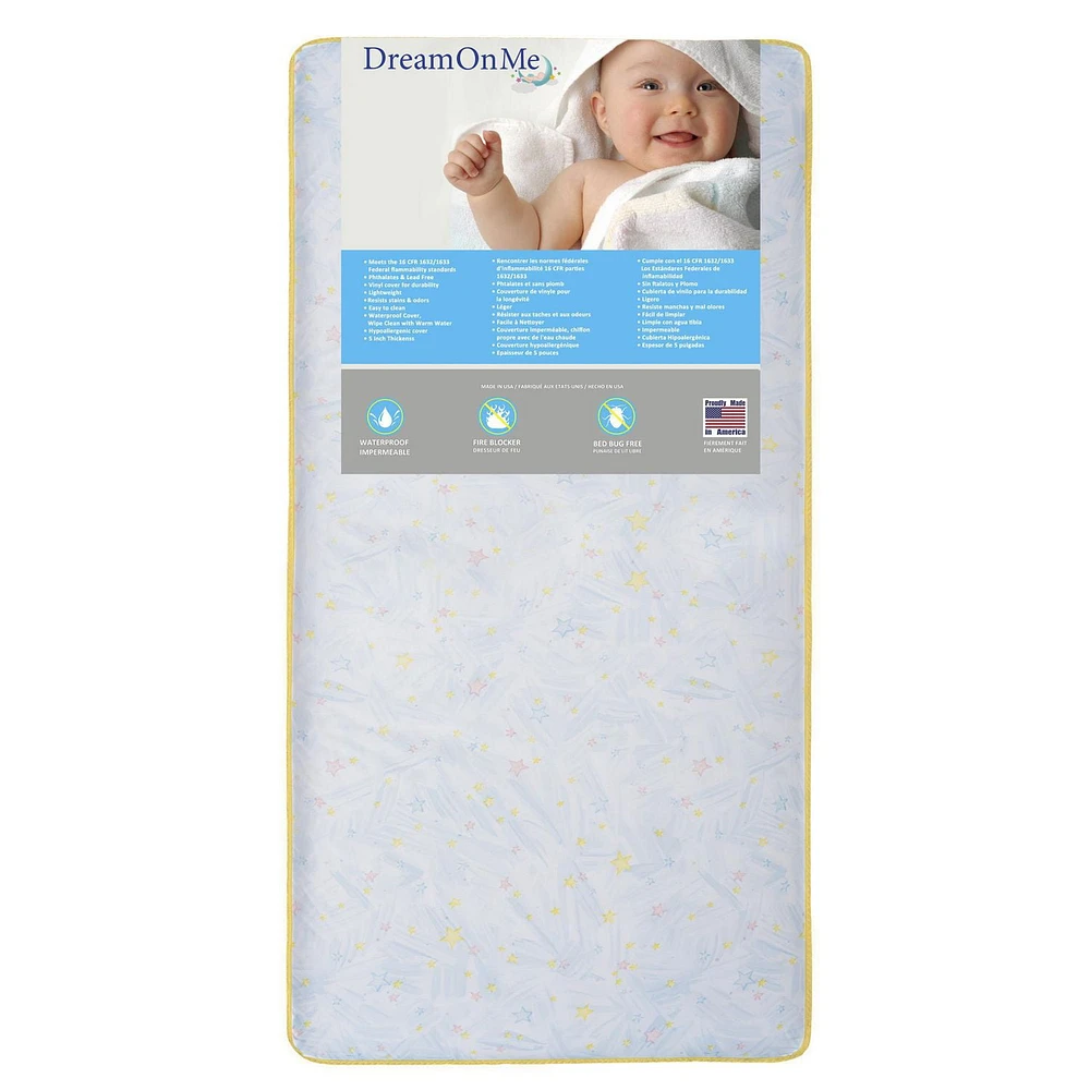 Dream On Me Stars Light Crib and Toddler 202 Coil Mattress