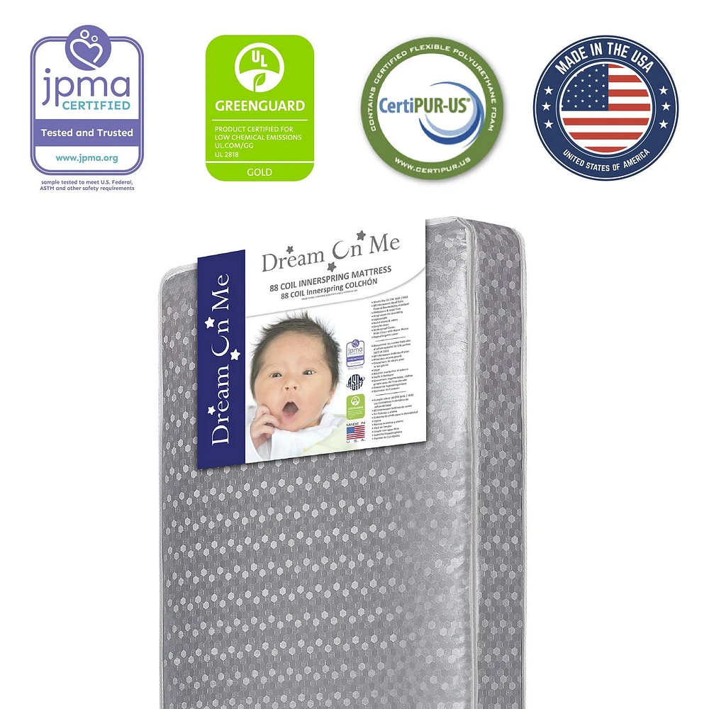 Dream On Me, Superior Slumber 6' 112 Coil Inner Spring Crib And Toddler Mattress In Grey