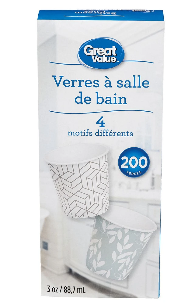 Gobelets à salle de bain Great Value 200 verres