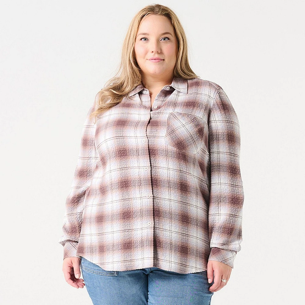 BUTTON FRONT PLAID SHIRT