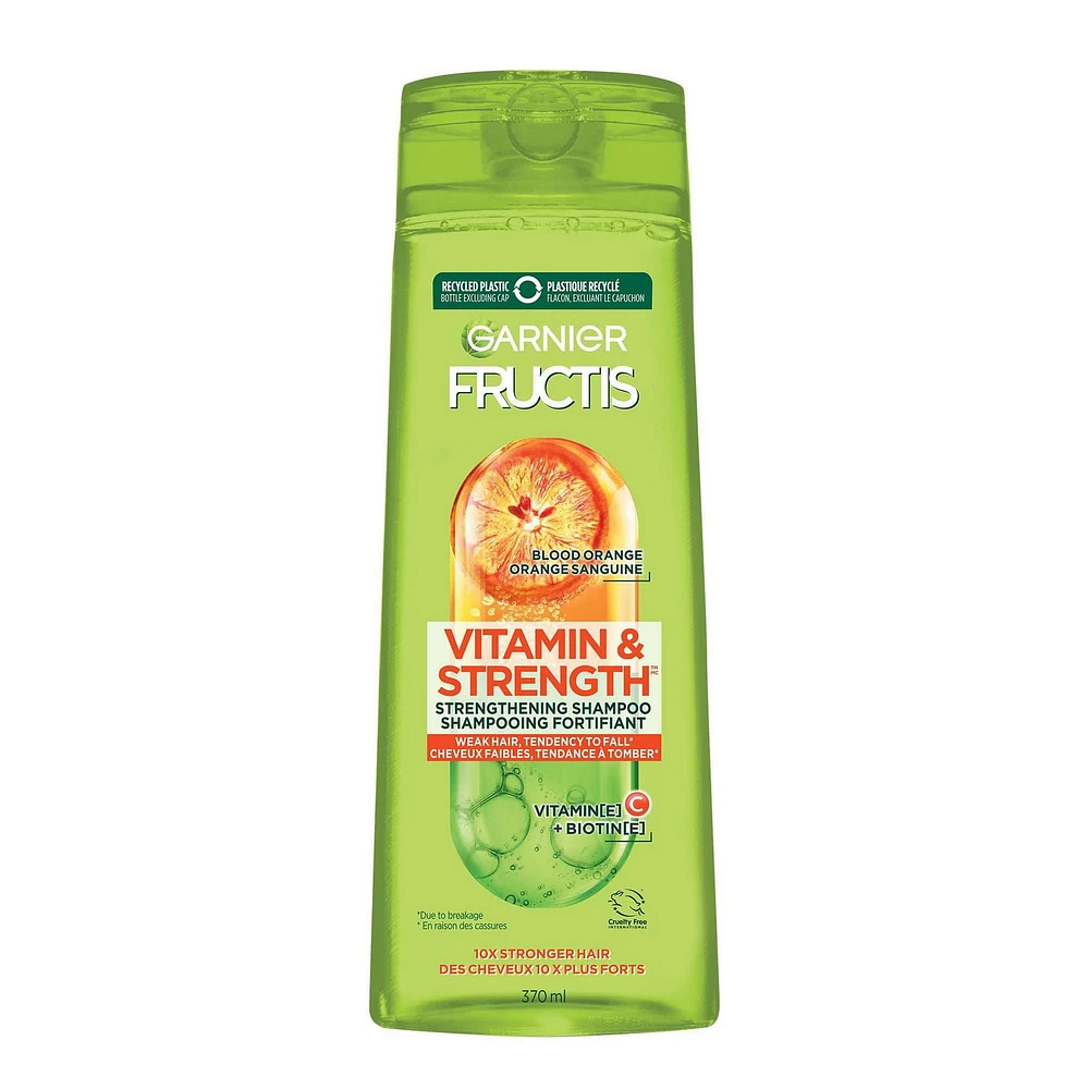 Garnier Fructis Vitamin & Strength shampooing fortifiant pour cheveux fragiles ayant tendance à tomber, avec orange sanguine, vitamine C, et biotine, 370 mL