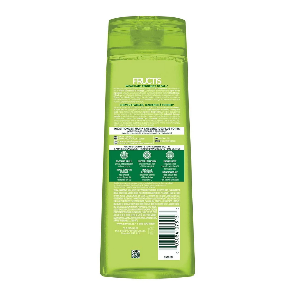 Garnier Fructis Vitamin & Strength shampooing fortifiant pour cheveux fragiles ayant tendance à tomber, avec orange sanguine, vitamine C, et biotine, 370 mL