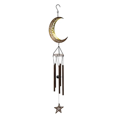 Hometrends 35" H Moon & Star Bronze Metal Outdoor Wind Chime