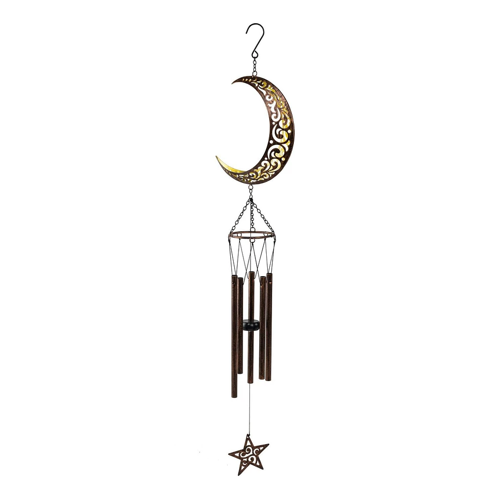 Hometrends 35" H Moon & Star Bronze Metal Outdoor Wind Chime