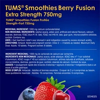 Tums Extra Strength 750mg Smoothies Antacid for Heartburn Relief, 140 count Berry Fusion