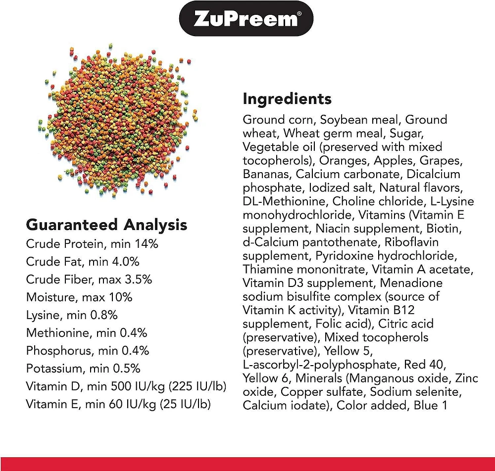 Zupreem FruitBlend Saveur Nourriture Pour Très Petits Oiseaux