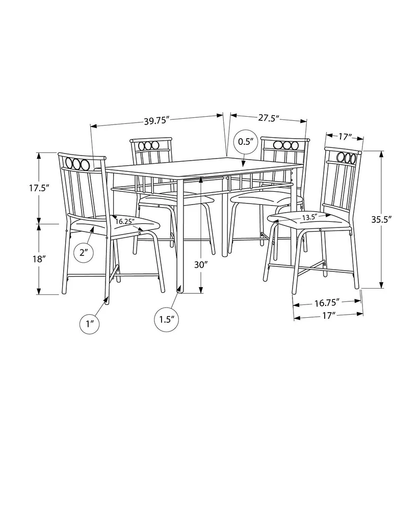 Monarch Specialties Dining Table Set, 5pcs Set, Small, 40" Rectangular, Kitchen, White Marble Look Laminate, Black Metal, Contemporary, Modern