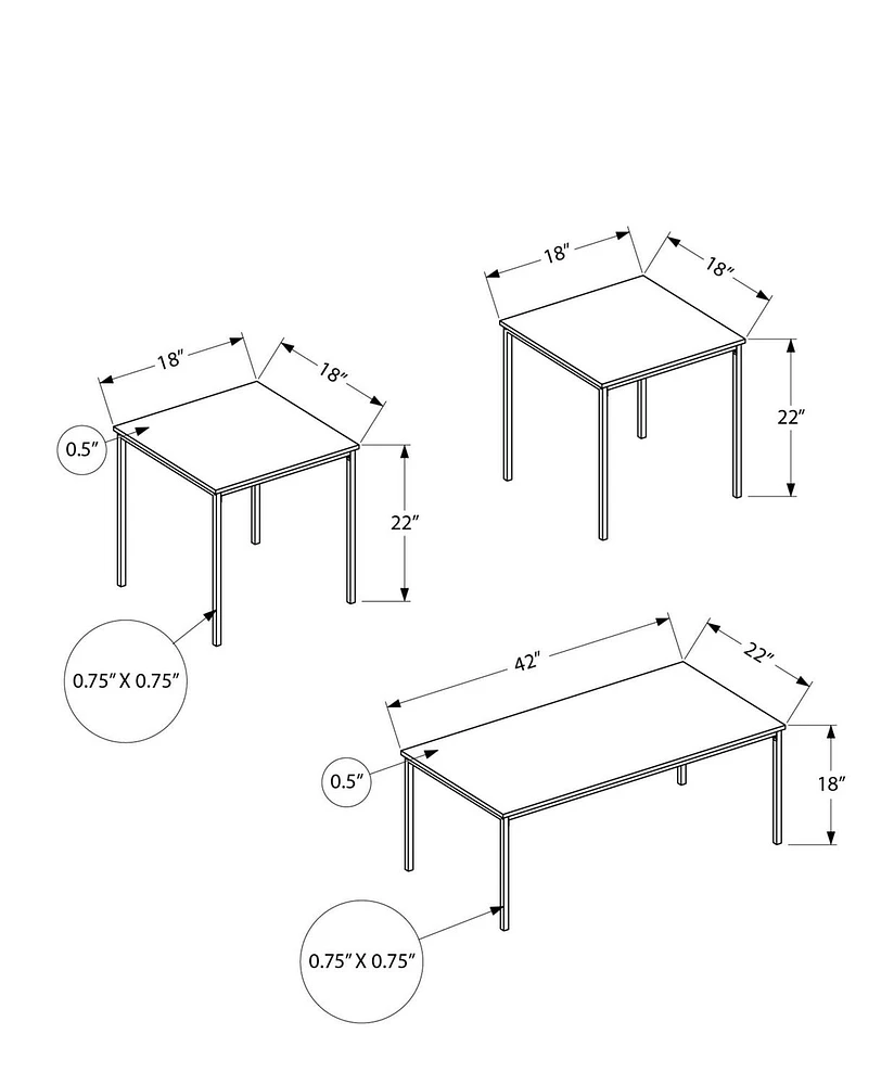 Monarch Specialties Table Set, 3pcs Set, Coffee, End, Black Metal, White Marble Look Laminate, Contemporary, Modern