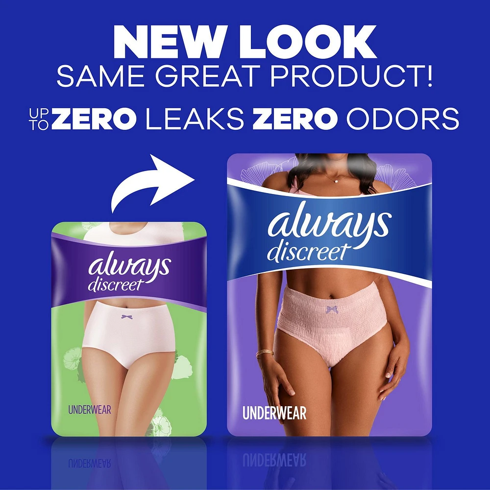 Always Discreet Adult Incontinence Underwear for Women and Postpartum Underwear, XL, Up to 100% Bladder Leak Protection,