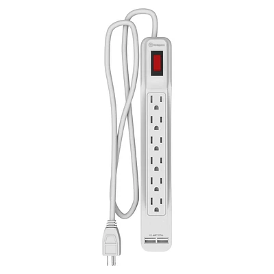 Westinghouse 6-Outlet  Power Strip with 2 USB Rapid  Charging  Ports, 6-outlet