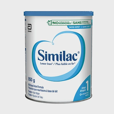 Similac Lower Iron Non-GMO Baby Formula Powder, Newborn Formula, 0+ Months, 850 grams, 850 g