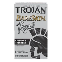 Condoms lubrifiés Trojan BareSkin Raw 8 condoms lubrifiés en latex