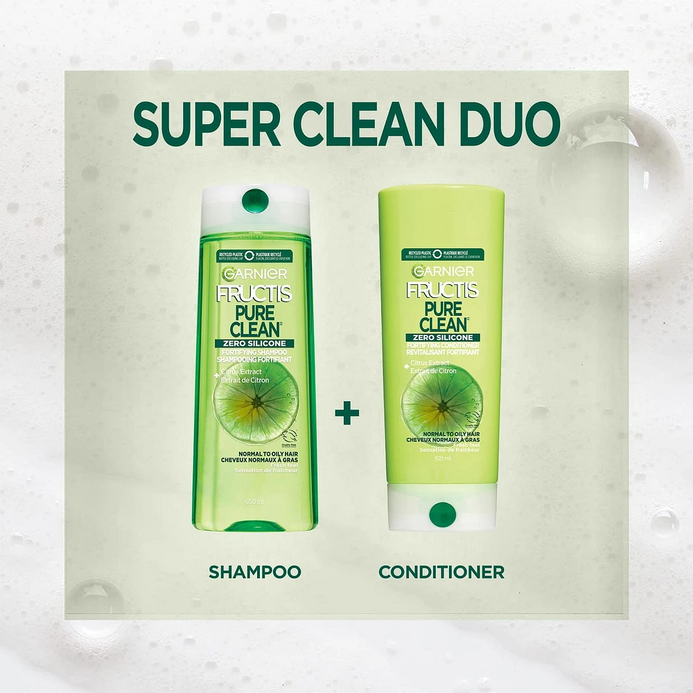 Garnier Fructis Pure Clean Zero Silicone revitalisant fortifiant pour cheveux normaux à gras, avec extrait de citron, 621 mL Garnier Fructis Pure Clean Revitalisant fortifiant