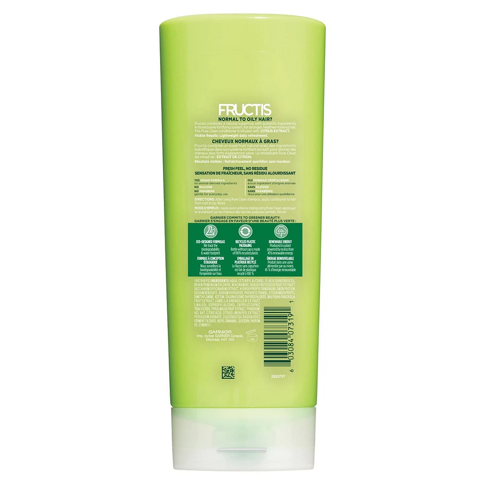 Garnier Fructis Pure Clean Zero Silicone revitalisant fortifiant pour cheveux normaux à gras, avec extrait de citron, 621 mL Garnier Fructis Pure Clean Revitalisant fortifiant