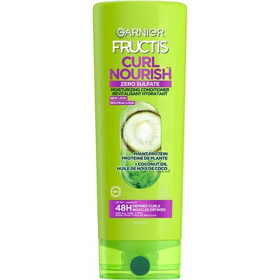 Garnier Fructis Curl Nourish Sulfate-Free Moisturizing Conditioner for All Curl Types, with Coconut Oil and Elasto-Protein, 354mL, Conditioner for frizz-free curls.