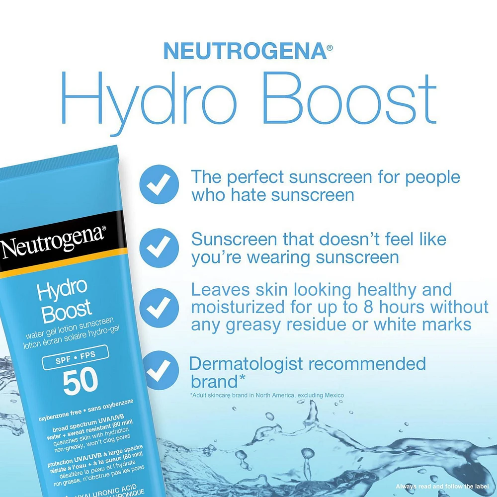 Neutrogena Hydro Boost Water Gel Sunscreen Lotion with Broad Spectrum SPF 50, Water-Resistant & Non-Greasy Hydrating Sunscreen Lotion, Oil-Free, 88 mL