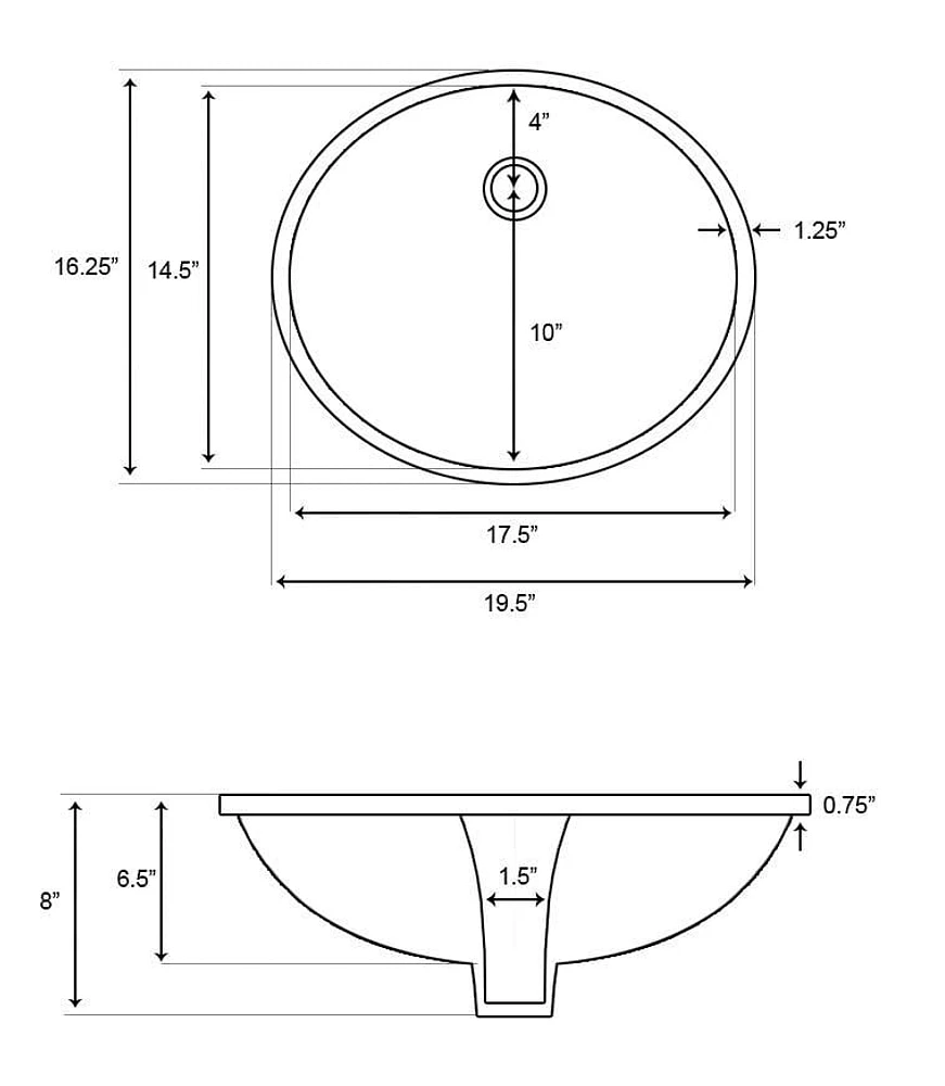 American Imaginations 19.5-in. W Oval Bathroom Undermount Sink Set In White