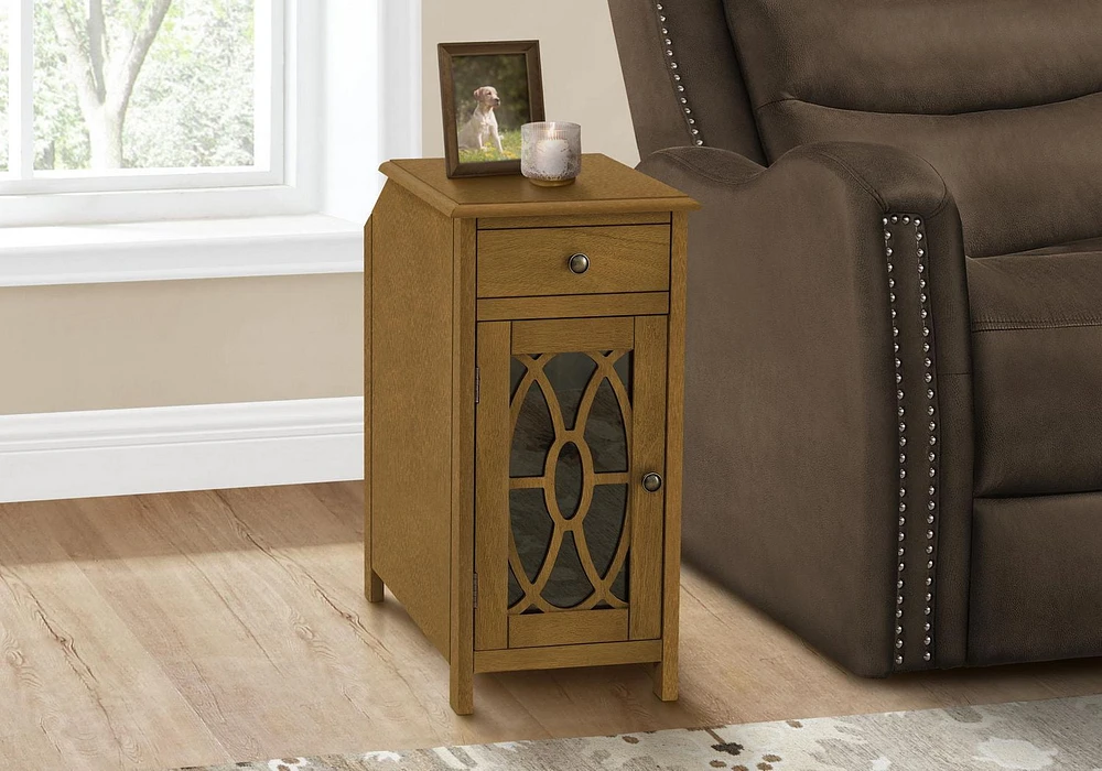 Monarch Specialties Accent Table, Side Table, End, Narrow, Nightstand, Bedroom, Storage Drawer, Lamp, Brown Veneer, Traditional