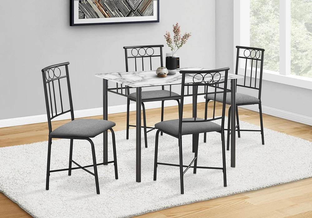 Monarch Specialties Dining Table Set, 5pcs Set, Small, 40" Rectangular, Kitchen, White Marble Look Laminate, Black Metal, Contemporary, Modern