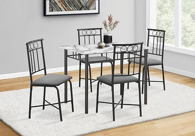 Monarch Specialties Dining Table Set, 5pcs Set, Small, 40" Rectangular, Kitchen, White Marble Look Laminate, Black Metal, Contemporary, Modern