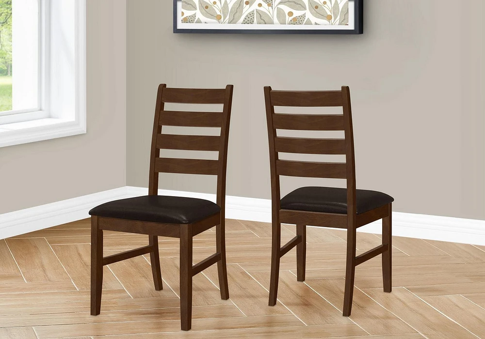 Monarch Specialties Dining Chair, 37" Height, Set Of 2, Dining Room, Kitchen, Side, Upholstered, Brown Solid Wood, Brown Leather Look, Transitional