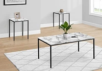 Monarch Specialties Table Set, 3pcs Set, Coffee, End, Black Metal, White Marble Look Laminate, Contemporary, Modern