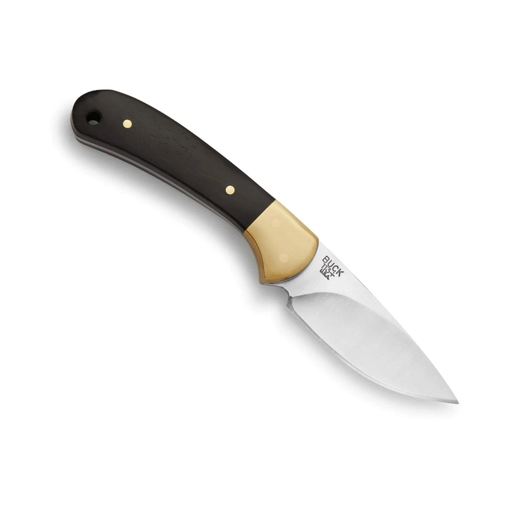 Buck 113 Ranger Skinner Knife, Stylish Knife, High-performance, Ebony/Brass handle, 420HC Steel Blade, Leather Sheath, Made in USA