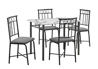 Monarch Specialties Dining Table Set, 5pcs Set, Small, 40" Rectangular, Kitchen, White Marble Look Laminate, Black Metal, Contemporary, Modern