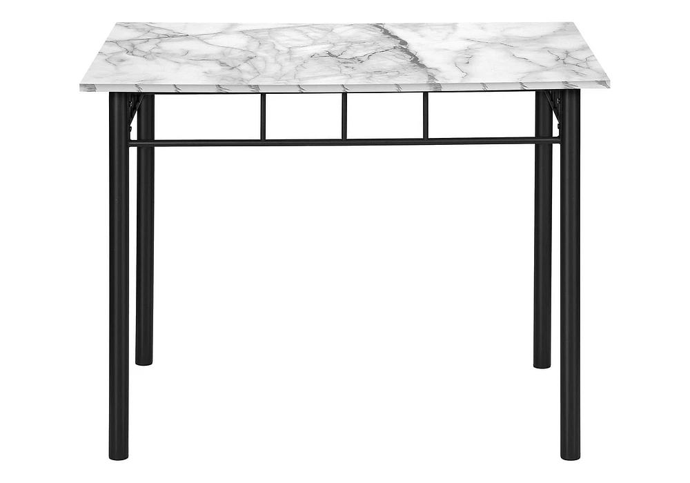 Monarch Specialties Dining Table Set, 5pcs Set, Small, 40" Rectangular, Kitchen, White Marble Look Laminate, Black Metal, Contemporary, Modern