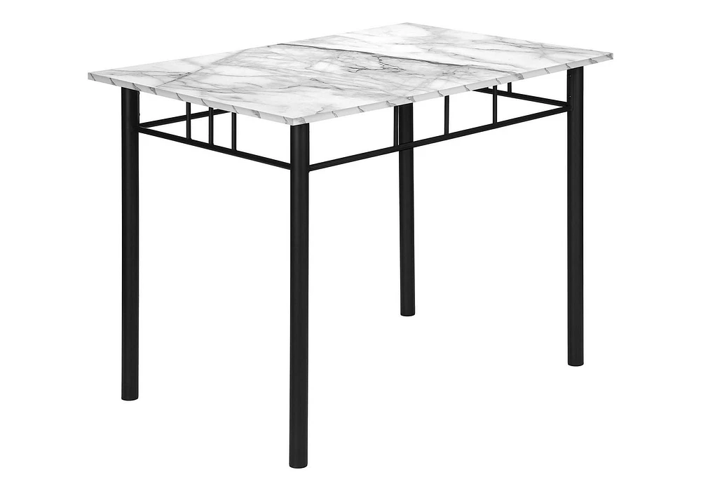 Monarch Specialties Dining Table Set, 5pcs Set, Small, 40" Rectangular, Kitchen, White Marble Look Laminate, Black Metal, Contemporary, Modern