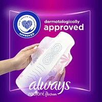 Always Radiant Overnight Feminine Pads for Women, Size 4 for Nighttime, with Wings, Light Clean Scent