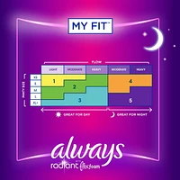 Always Radiant Overnight Feminine Pads for Women, Size 4 for Nighttime, with Wings, Light Clean Scent