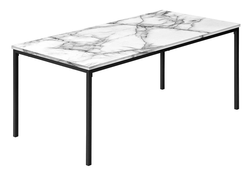 Monarch Specialties Table Set, 3pcs Set, Coffee, End, Black Metal, White Marble Look Laminate, Contemporary, Modern