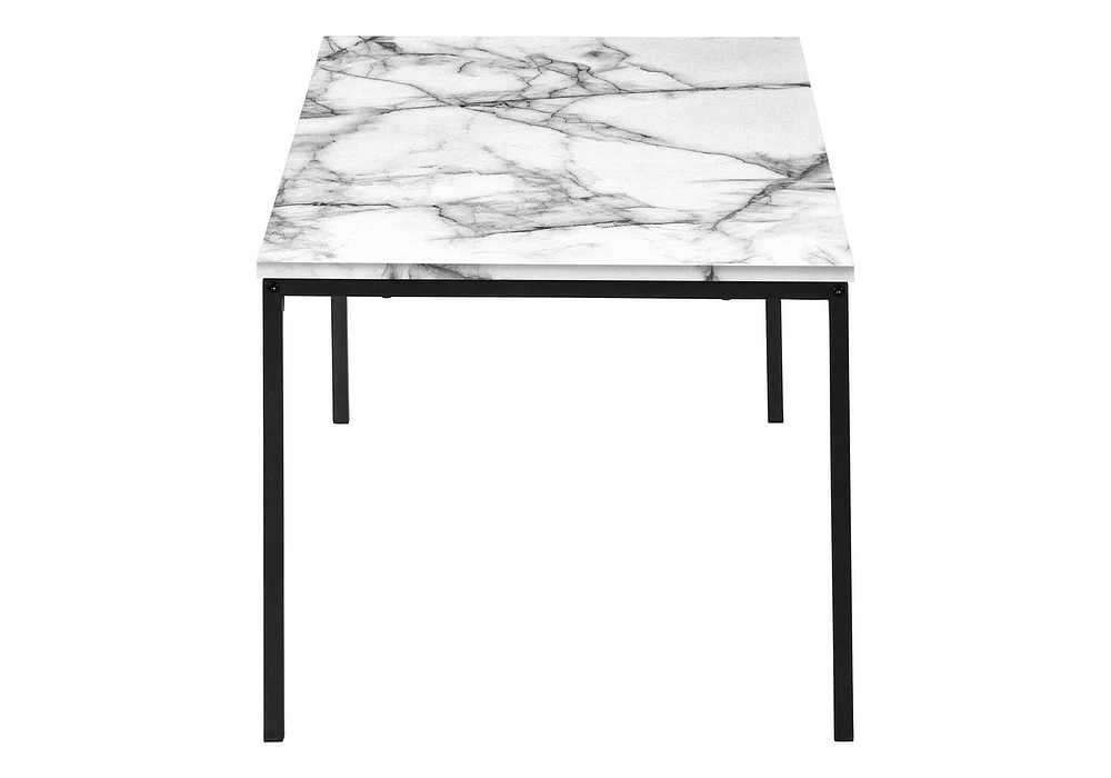 Monarch Specialties Table Set, 3pcs Set, Coffee, End, Black Metal, White Marble Look Laminate, Contemporary, Modern