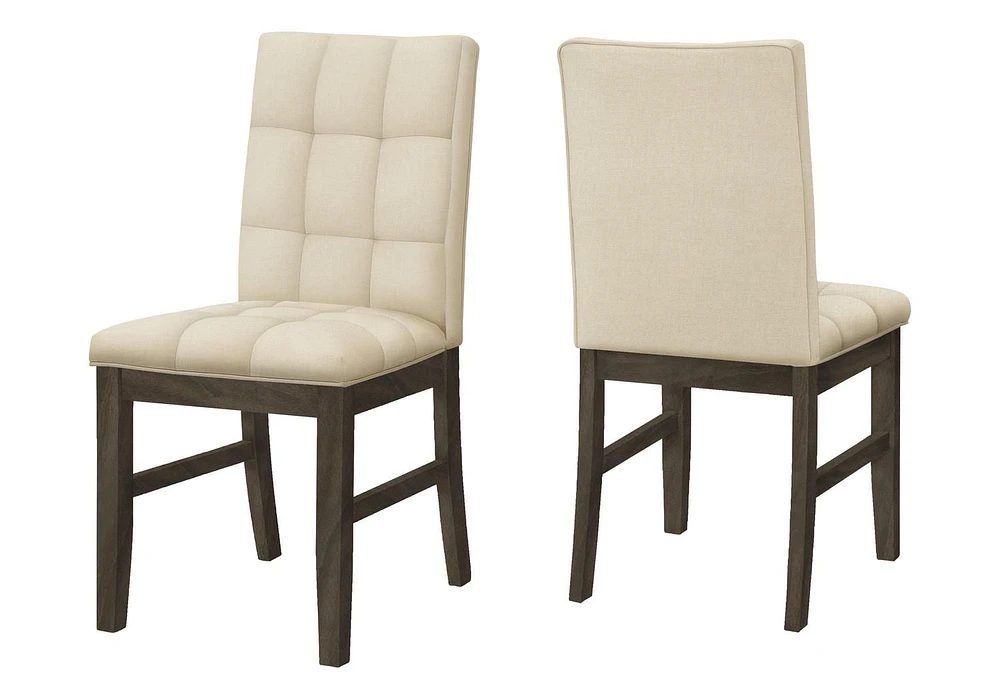 Monarch Specialties Dining Chair, 37" Height, Set Of 2, Upholstered, Dining Room, Kitchen, Cream Fabric, Grey Solid Wood, Transitional