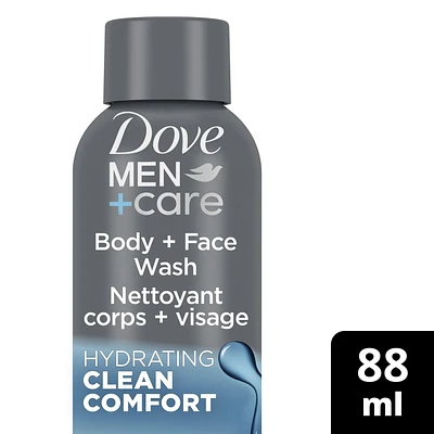 Dove Men Clean Comfort Hydrating Travel Body Wash with 24hr Nourishing Micromoisture, 88 ml Body Wash