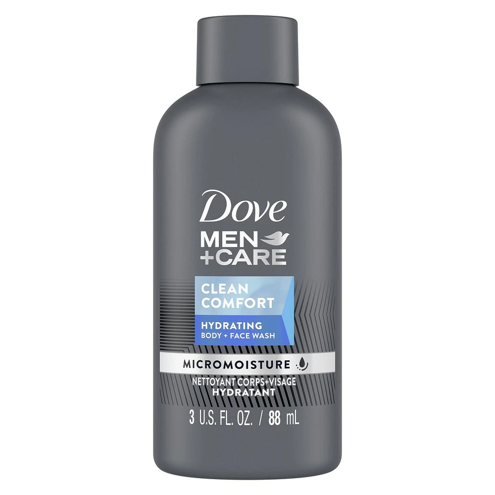 Dove Men Clean Comfort Hydrating Travel Body Wash with 24hr Nourishing Micromoisture, 88 ml Body Wash