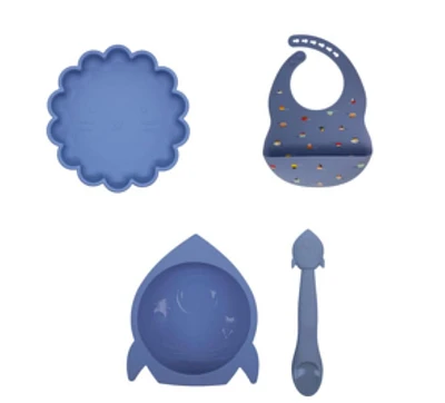 Feed + Bib Set - Mineral Blue Ensemble 4 pièces - Bleu minéral