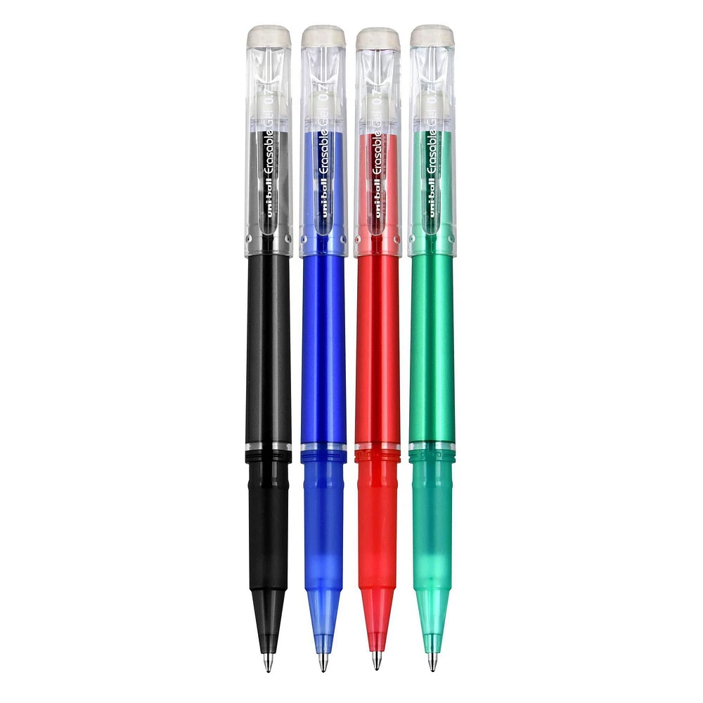 uniball™ Erasable Gel Pens, Medium Point (0.7mm), Business Colours, 4 Pack, Erasable Gel Retractable Pens