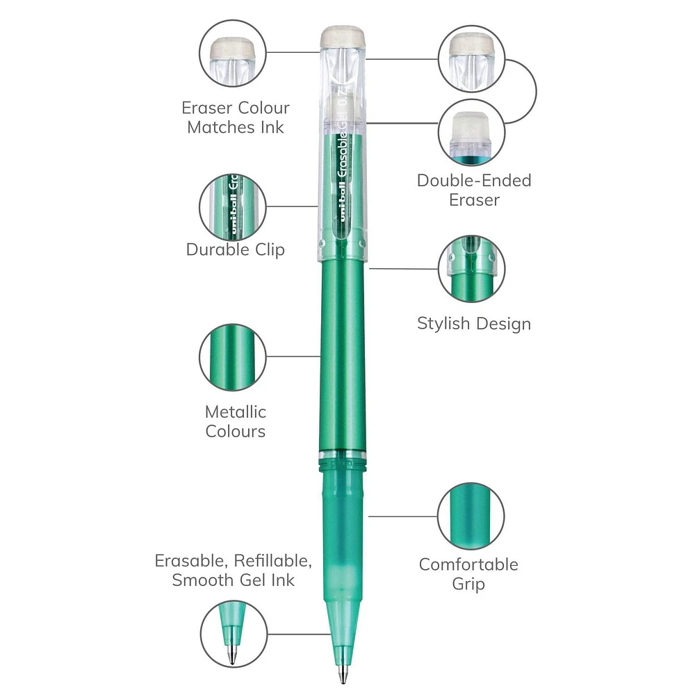 uniball™ Erasable Gel Pens, Medium Point (0.7mm), Business Colours, 4 Pack, Erasable Gel Retractable Pens