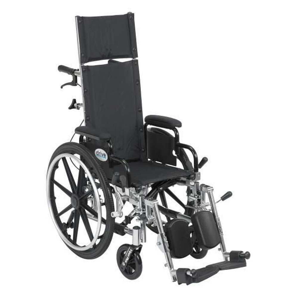 Drive Medical Black Viper Plus Light Weight Reclining Wheelchair with Elevating Leg Rests and Flip Back Detachable Arms, 12" Seat