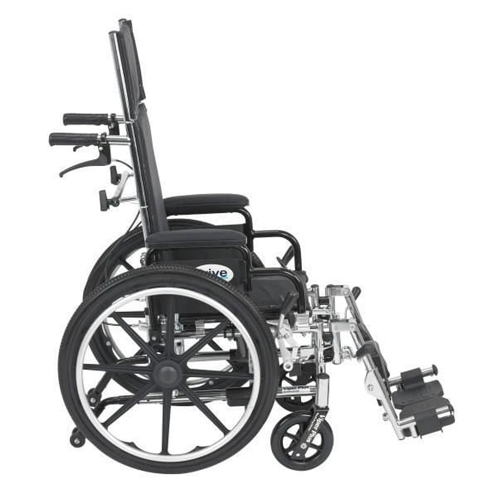 Drive Medical Black Viper Plus Light Weight Reclining Wheelchair with Elevating Leg Rests and Flip Back Detachable Arms, 12" Seat