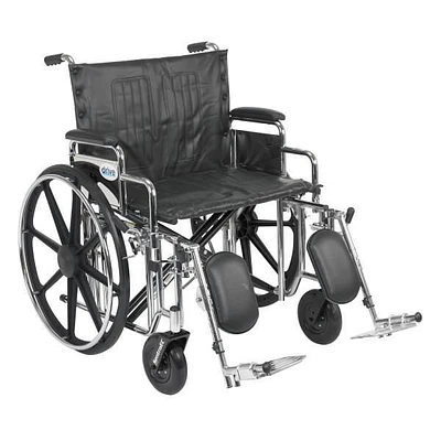 Drive Medical Black Sentra Extra Heavy Duty Wheelchair, Detachable Desk Arms, Elevating Leg Rests, 24"Seat