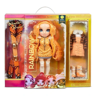 Rainbow High Winter Break Poppy Rowan – Orange Winter Break Fashion Doll and Playset with 2 complete doll outfits, Pair of Skis and Winter Doll Accessories, Great Gift for Kids 6-12 Years Old