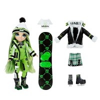 Rainbow High Winter Break Jade Hunter – Green Winter Break Fashion Doll and Playset with 2 complete doll outfits, Snowboard and Winter Doll Accessories, Great Gift for Kids 6-12 Years Old