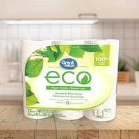 Great Value ECO Essuie-tout, 6 rouleaux géants, 105 feuilles 105 feuilles, format adaptable