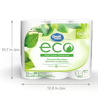 Great Value ECO Essuie-tout, 6 rouleaux géants, 105 feuilles 105 feuilles, format adaptable